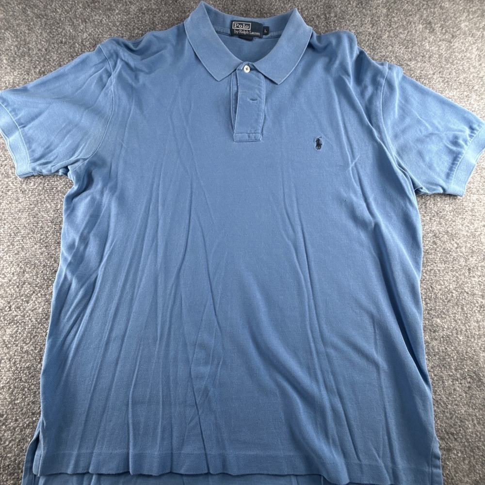 Polo Ralph Lauren Mens Large Light Blue Short Sleeve Pique Polo Shirt Logo 0326